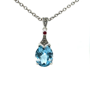 Oval Blue Topaz, Ruby Necklace