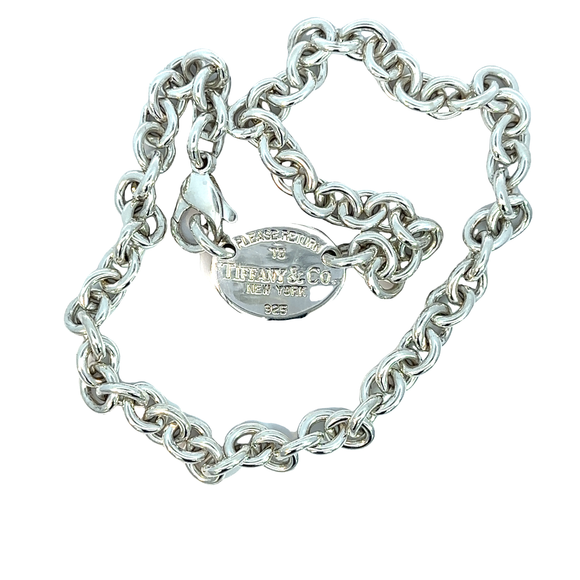 Tiffany & Co. Sterling Silver Return to Tiffany Oval Tag Necklace 15.5 –  Blue Ribbon Rarities