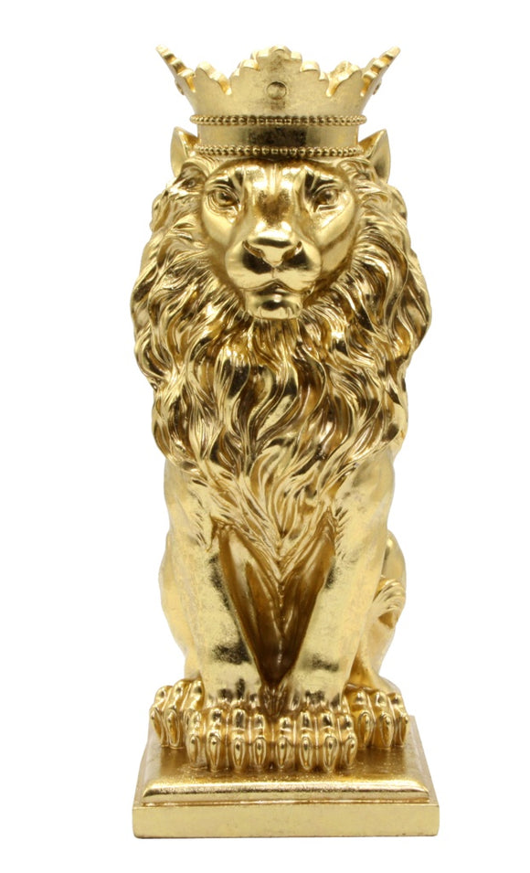 Gold Lion Figurine with Crown