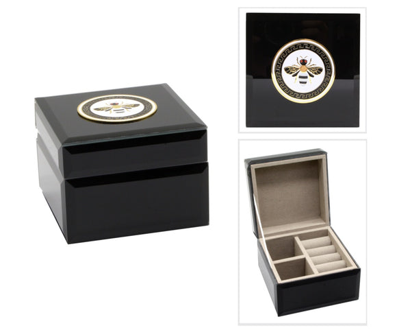 Black Glass Bee Jewellery Box