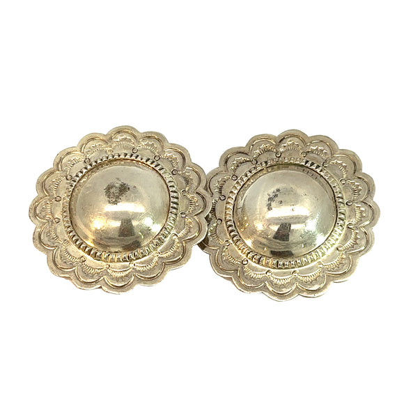 Vintage Floral Disk Earrings in Silver