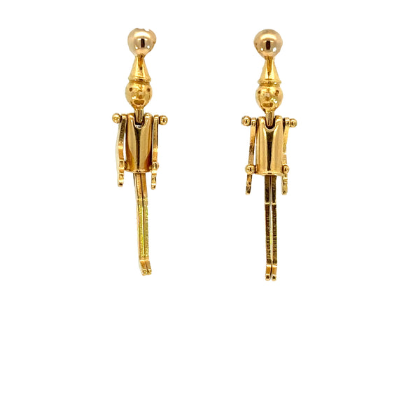 Vintage 18ct Gold Articulated Pinocchio Earrings
