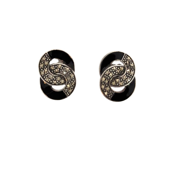 Black Enamel Marcasite Earrings