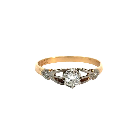 Vintage Diamond Hearts Engagement Ring in 18ct Gold and Platinum
