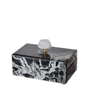 Glass Marbled Unisex Jewellery Box - Black
