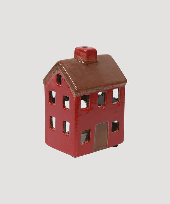 Ceramic Red Brown Tealight Villa - Small