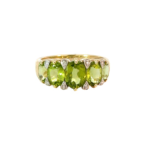 Peridot and Diamond Bridge Ring in 9ct Gold