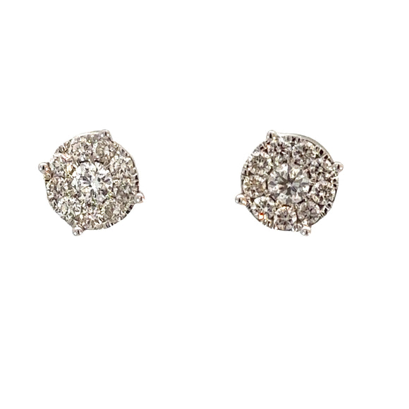 Round Cluster Diamond Stud Earrings 1.00 cts