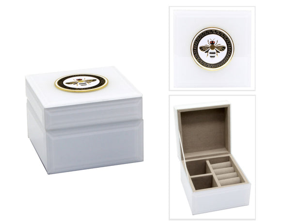 White Glass Bee Jewellery Box