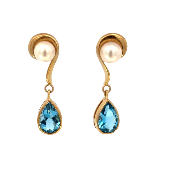 Blue Topaz Pearl Drop Earrings