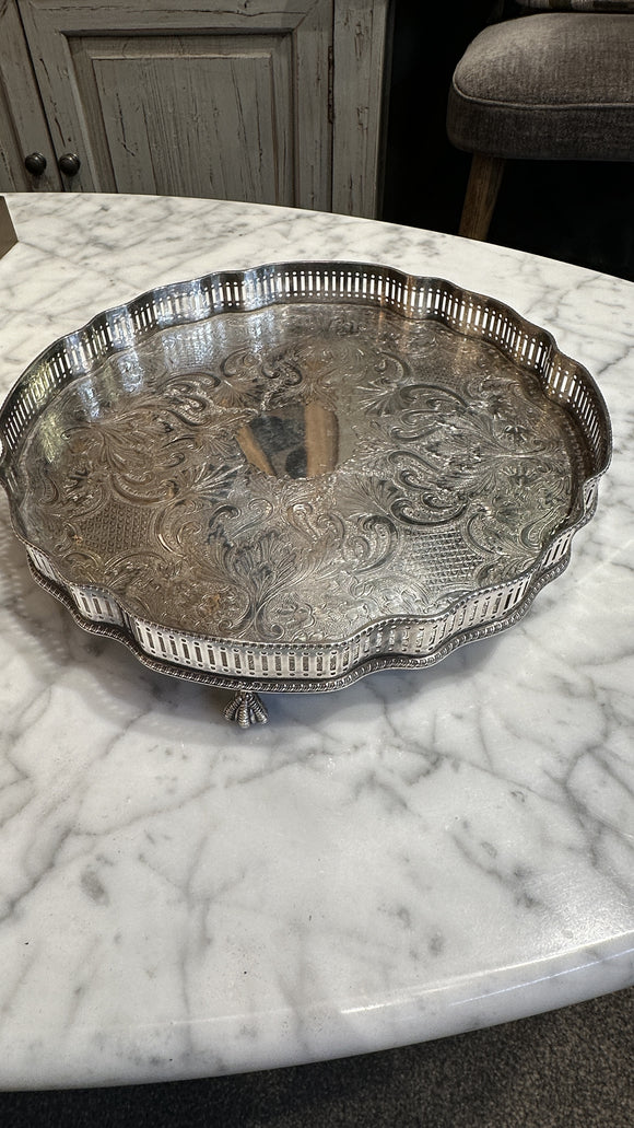 Antique Footed Silver Plate Gallery Tray