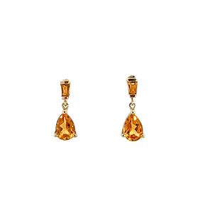 Pear Shaped Citrine Drop Earrings