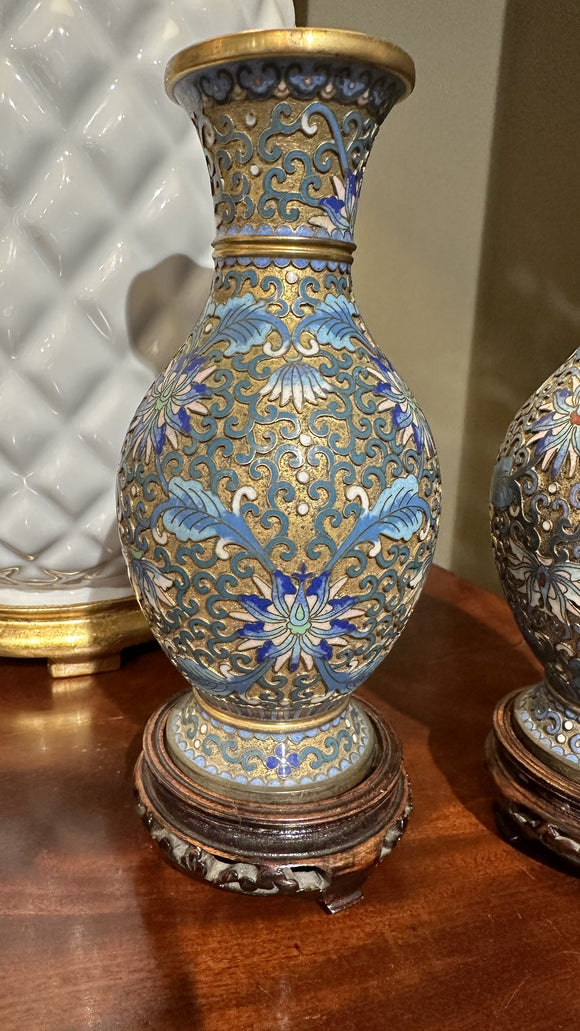 Oriental Cloisonné Vase In Blue Tones