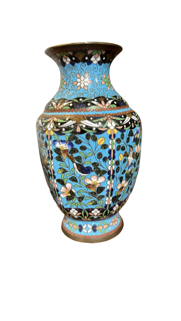 Oriental Cloisonné Vase in Light Blue Tones