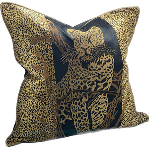 Hand Embroidered Cushion Cover - Leopard/Black