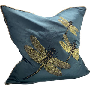 Hand Embroidered Cushion Cover - Dragon Fly