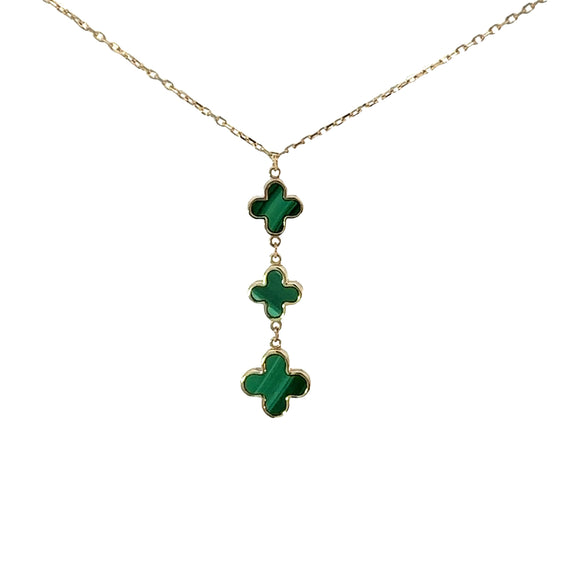 Malachite Clover Drop Necklace in 9ct Yellow Gold