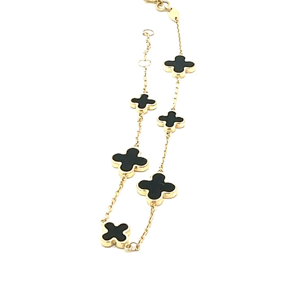 Onyx Clover Bracelet in 9ct Yellow Gold