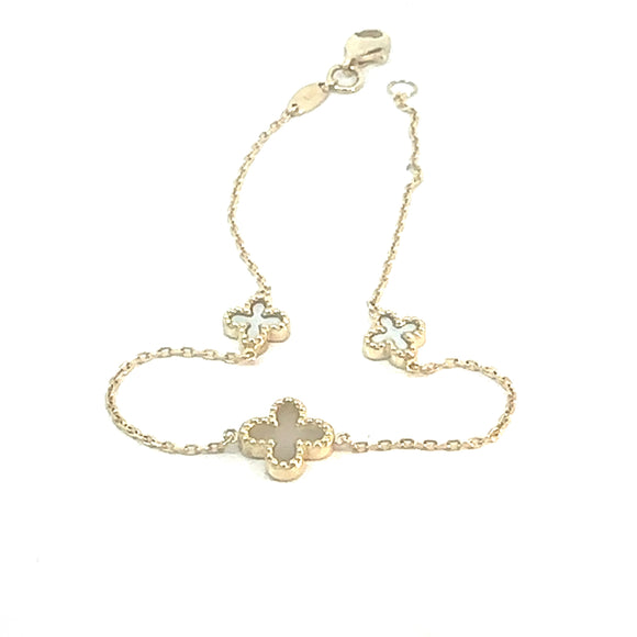 Mother of Pearl Clover Bracelet  in 9ct Yellow Gold