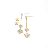 Mother of Pearl Clover Drop Earrings in 9ct Yellow Gold