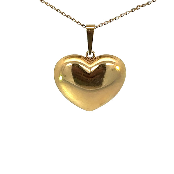 Large Puff Heart Pendant in 14ct Yellow Gold