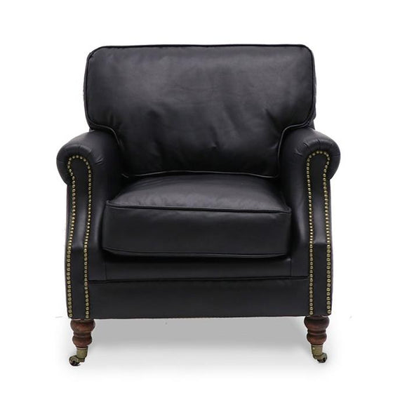 Classic Leather Armchair in Black