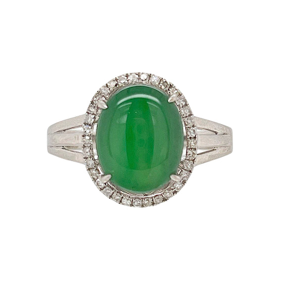 Diamond Oval Jade Ring