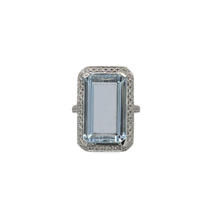 Large Emerald Cut Aquamarine Diamond Ring
