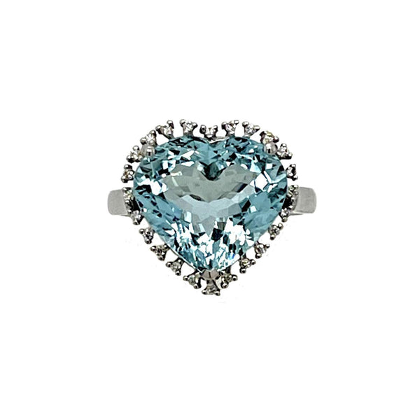 Heart Aquamarine Diamond Ring