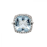 Cushion Cut Aquamarine Diamond Ring