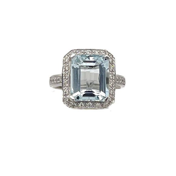 Radiant Cut Aquamarine Diamond Ring