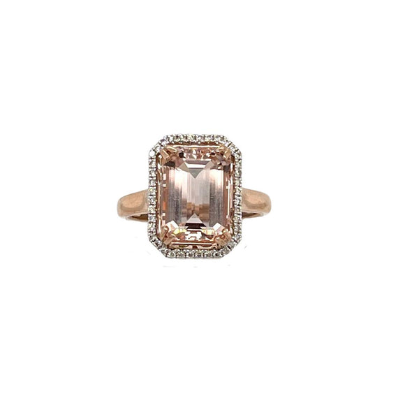 Morganite Diamond Ring Radiant Cut