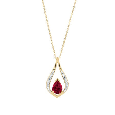 Pear Drop Pendant with Diamonds and Created Ruby