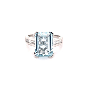 Aquamarine and Baguette Diamond Ring