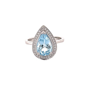Pear Cut Aquamarine and Diamond Ring