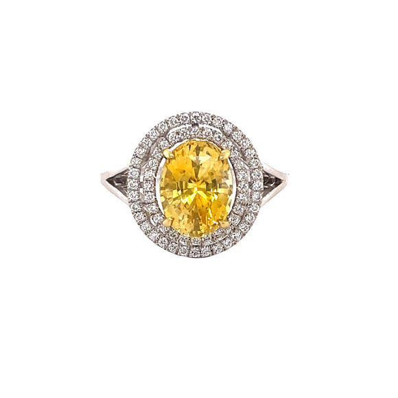 Yellow Sapphire and Diamond Halo Ring