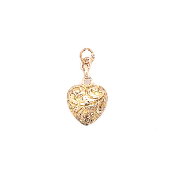 Antique Chased Heart Charm in 9ct Gold