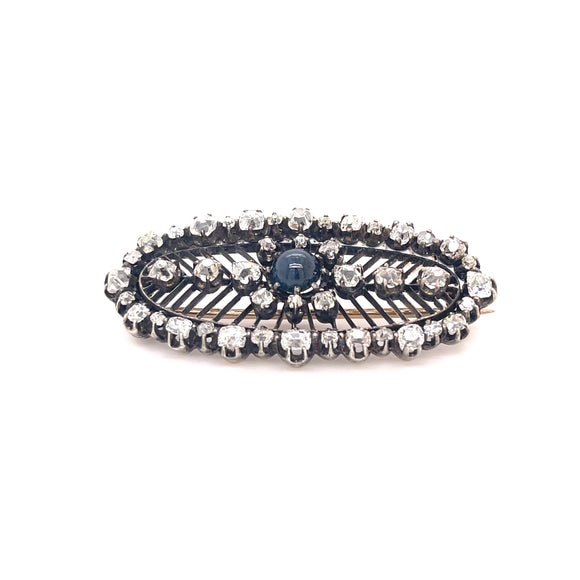 Antique Sapphire and Diamond Brooch in Rose Gold and Silver