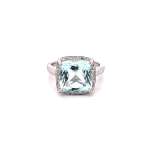 Cushion Cut Aquamarine and Diamond Ring