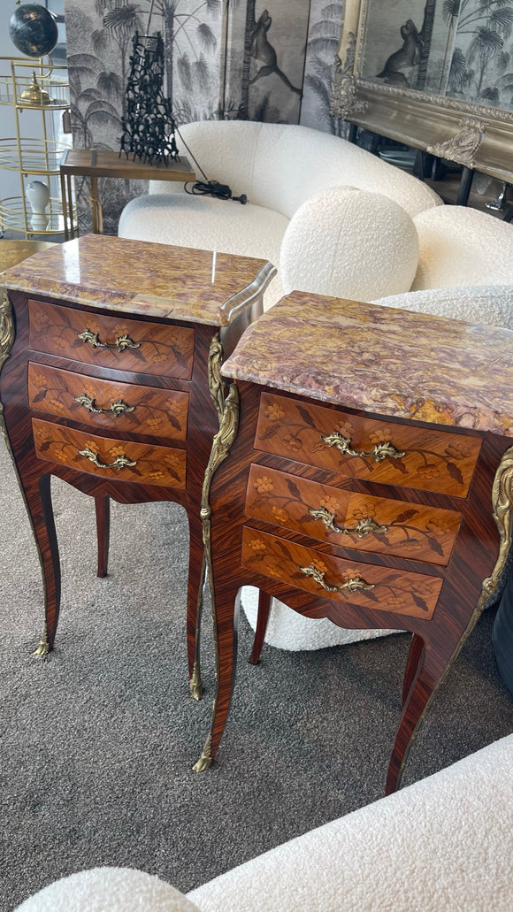Antique French Marble Side Tables - Pair