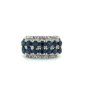 Double Row Sapphire Ring in Sterling Silver