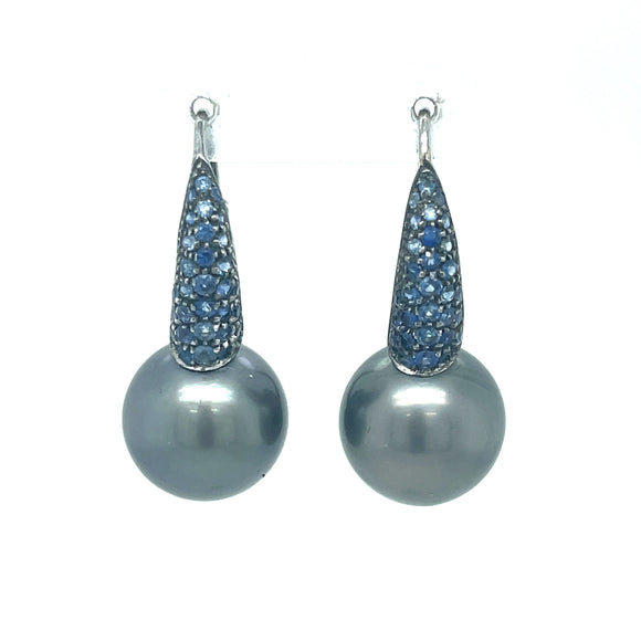 Black Pearl and Sapphire Earrings