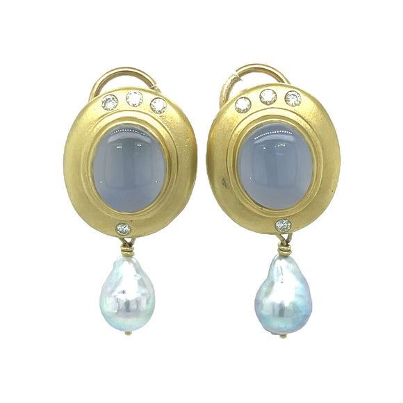 Pearl Chalcedony and Diamond Earrings