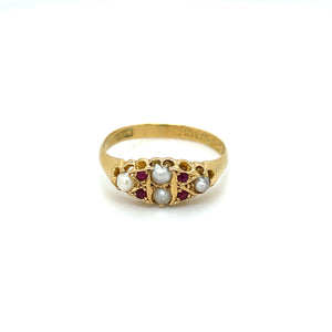 Antique Ruby and Seed Pearl in 18ct Gold