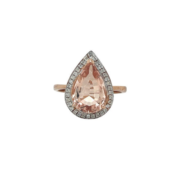 Pear Cut Morganite and Diamond Ring