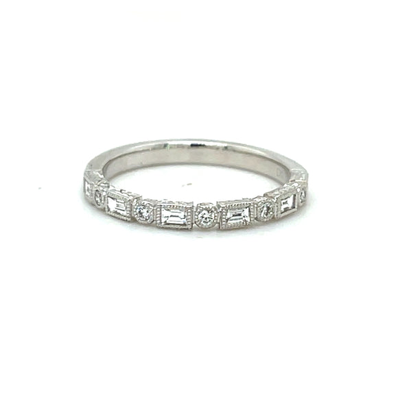 Round and Baguette Diamond Band 0. 32 Carats in 18ct White Gold