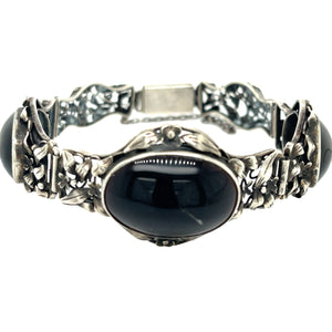 Sterling Silver Cabochon Onyx Bracelet