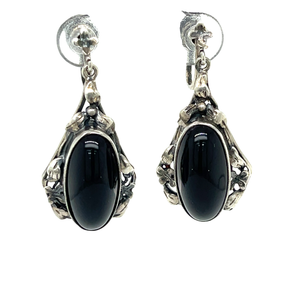 Sterling Silver Cabochon Onyx Drop Earrings