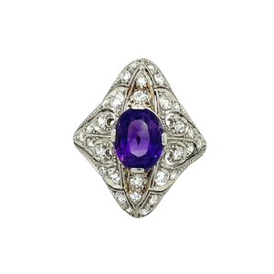 Antique Amethyst Diamond Cluster Ring