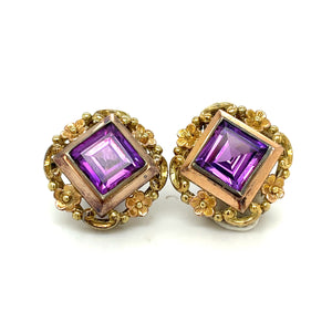 Estate Synthetic Corundum Screw Back Earrings